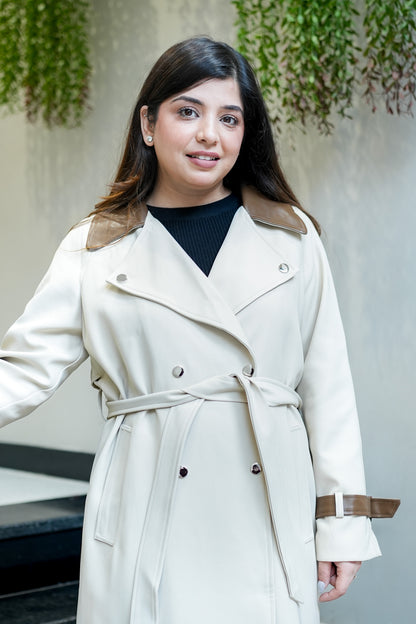Dune Leather Detailing Trench Coat