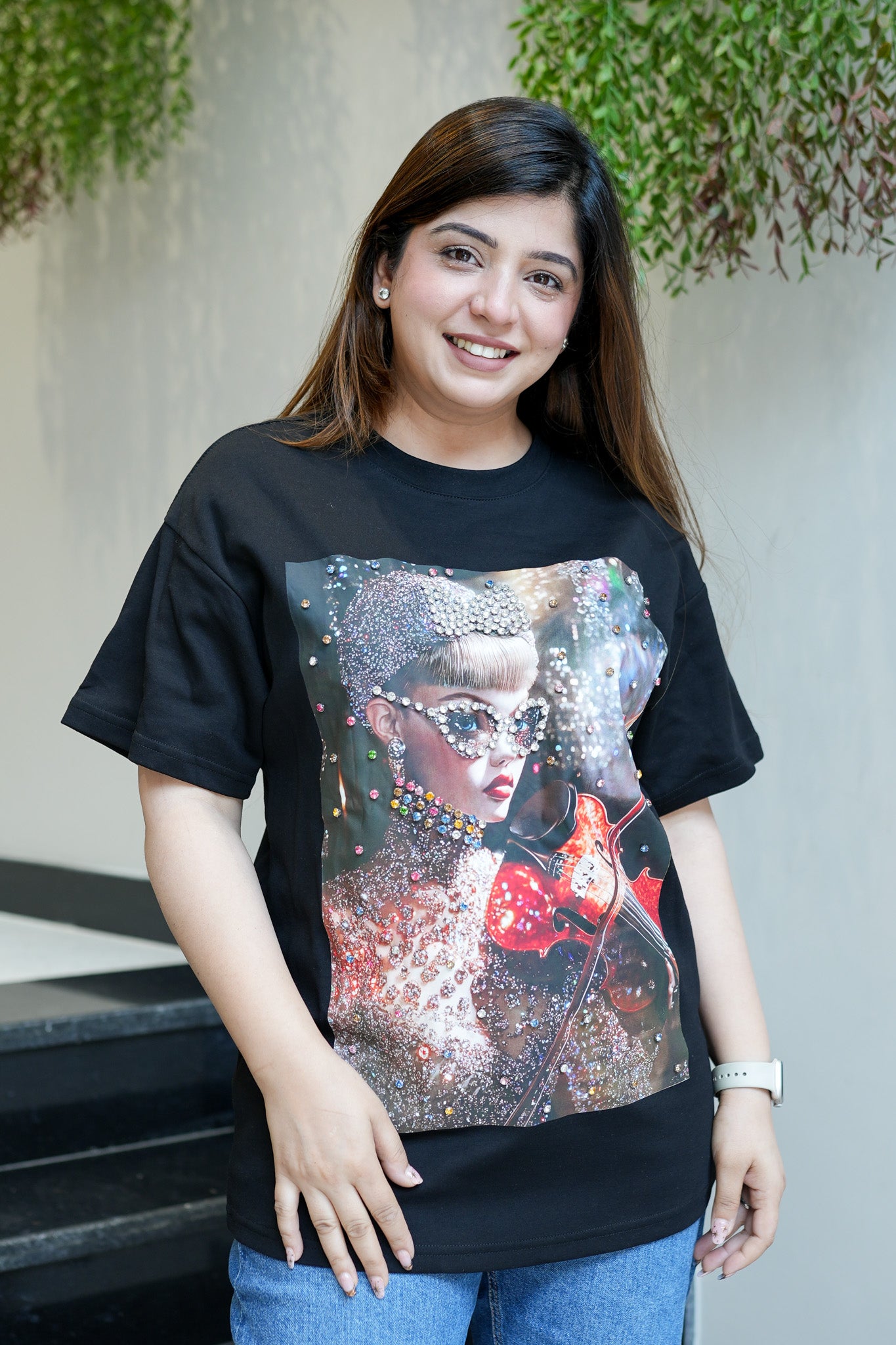 Tia Black Embellished Tshirt