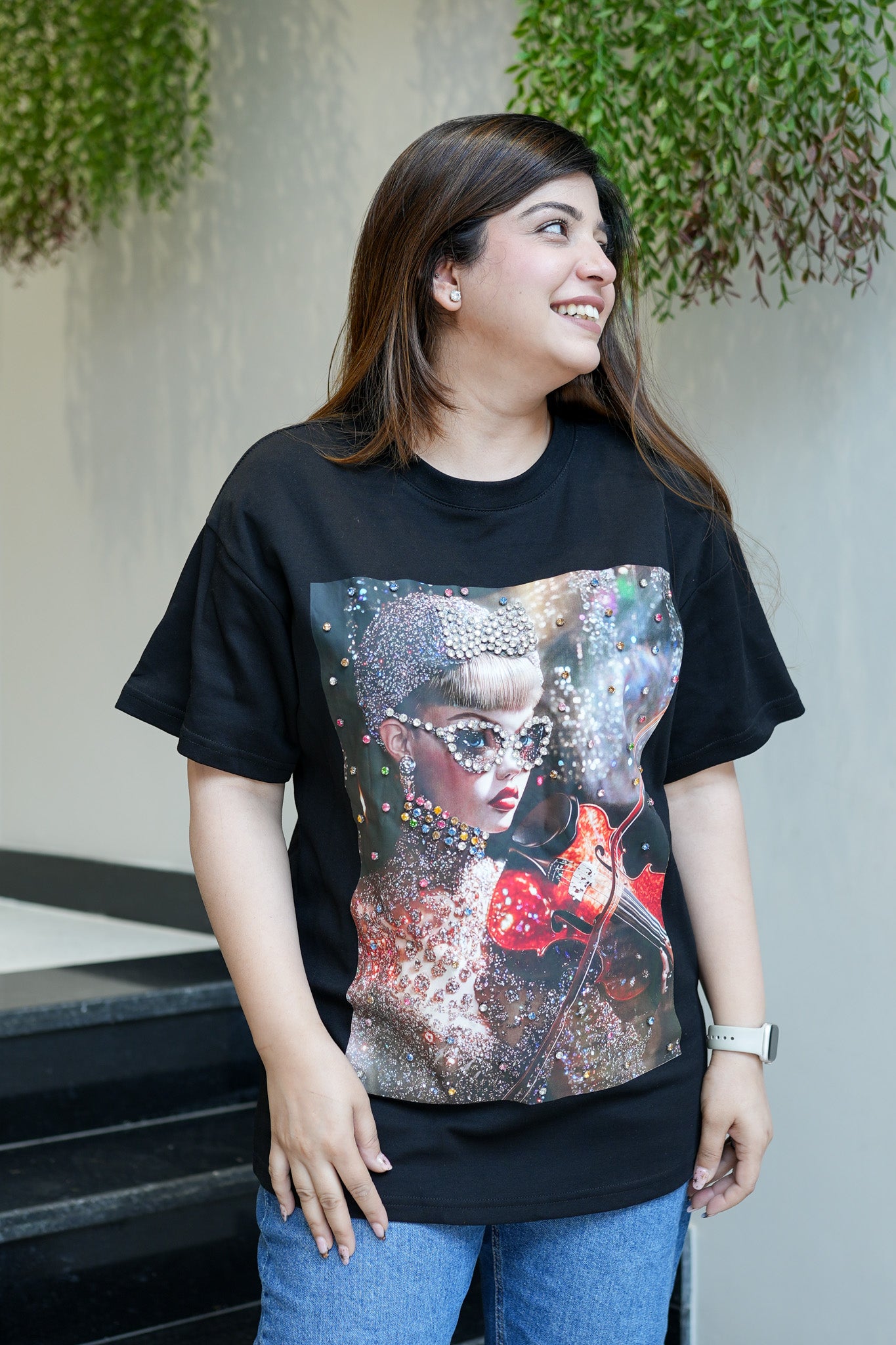 Tia Black Embellished Tshirt