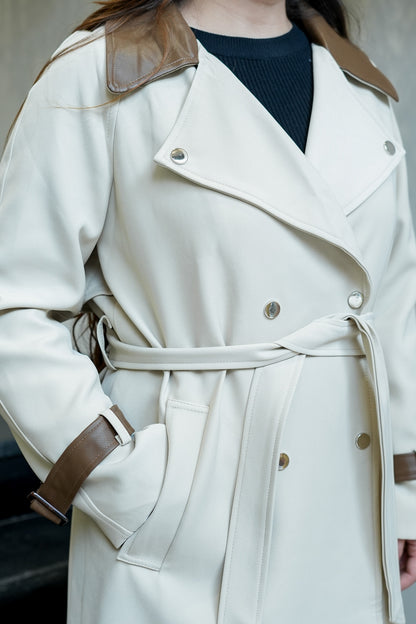 Dune Leather Detailing Trench Coat