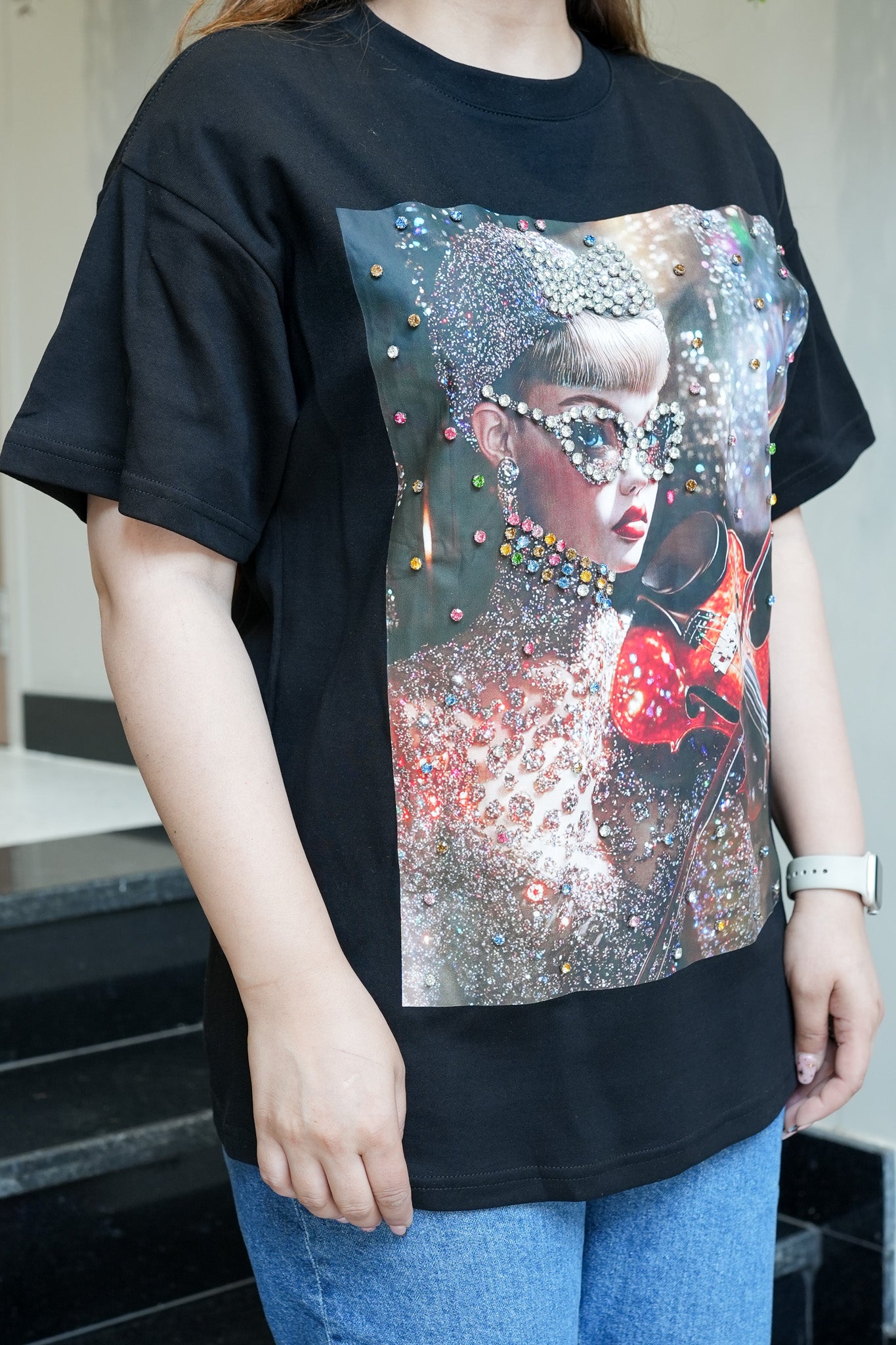 Tia Black Embellished Tshirt