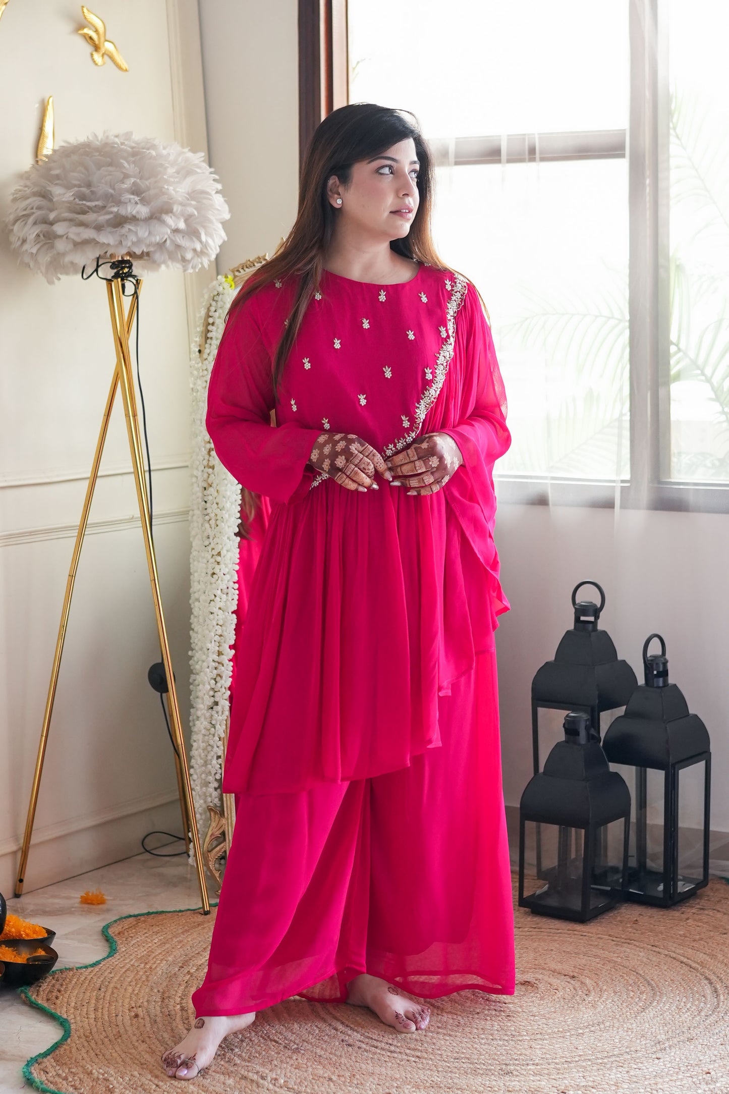 Farhad Hot pink  Embroidered Cord Set