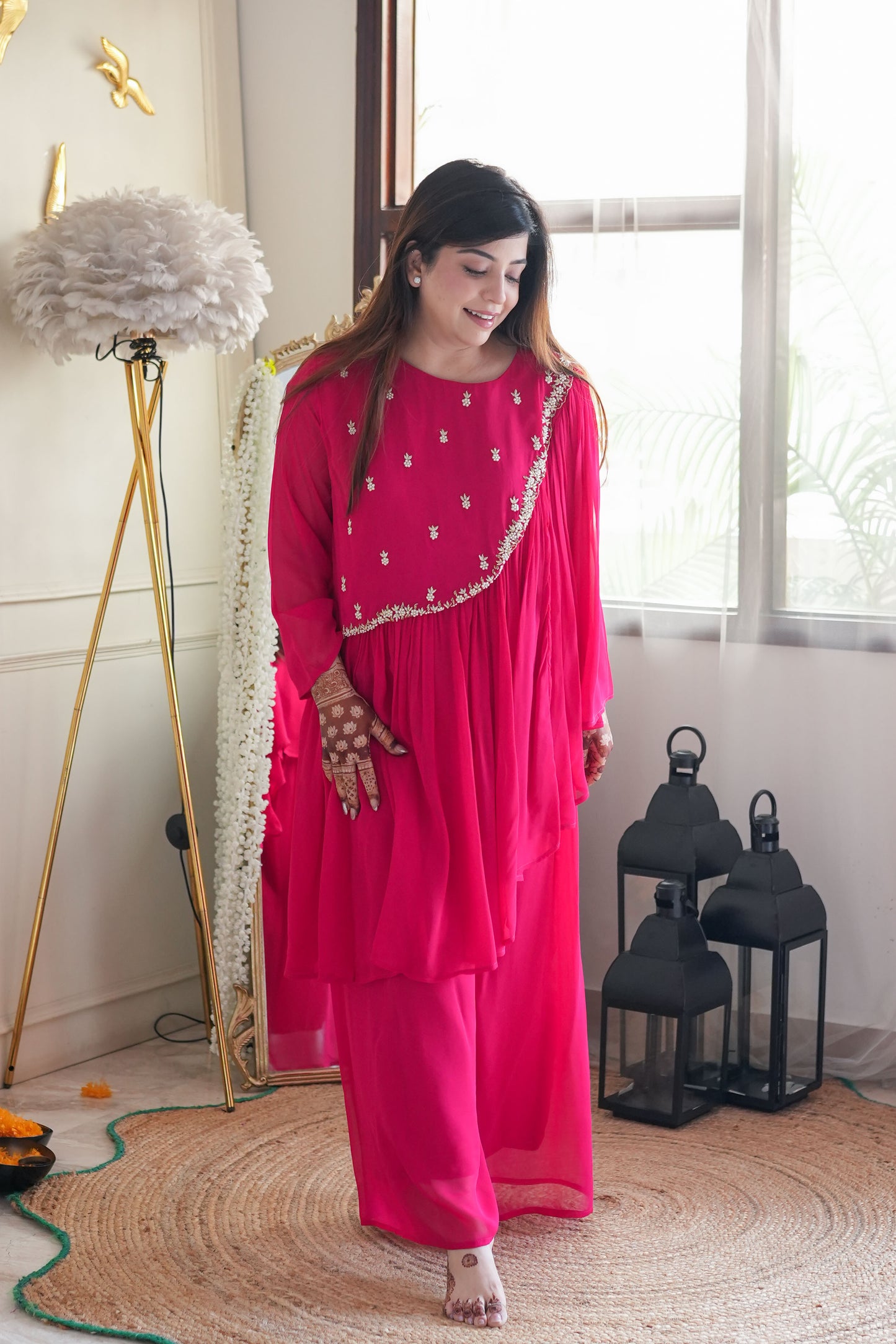 Farhad Hot pink  Embroidered Cord Set