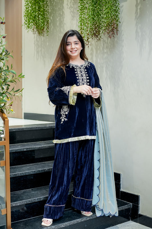 Jiya Embroidered Velvet Suit Set