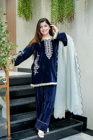 Jiya Embroidered Velvet Suit Set
