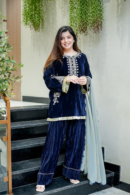 Jiya Embroidered Velvet Suit Set