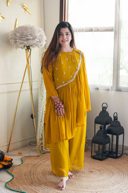 Farhad Yellow Embroidered Cord Set