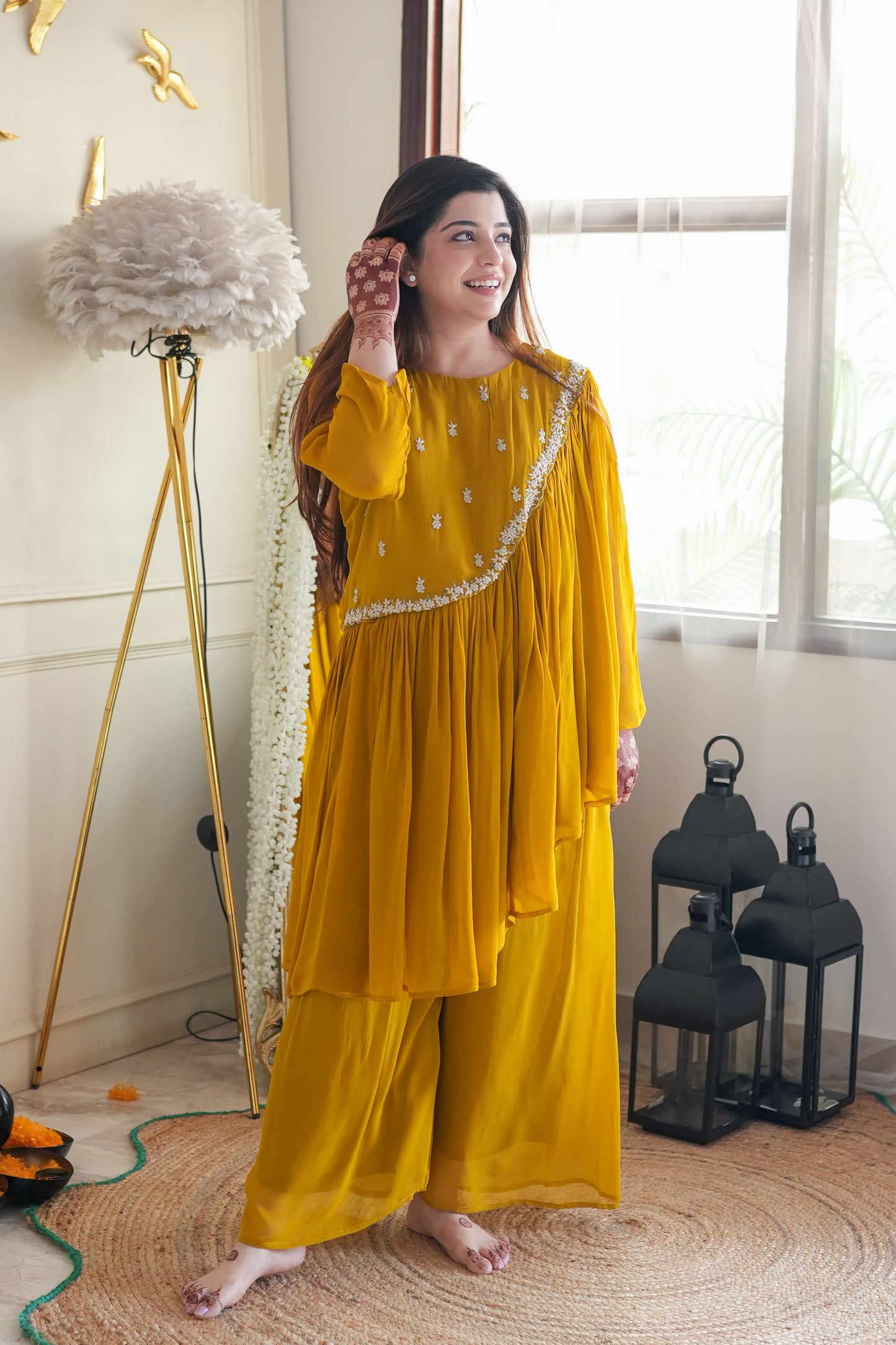 Farhad Yellow Embroidered Cord Set