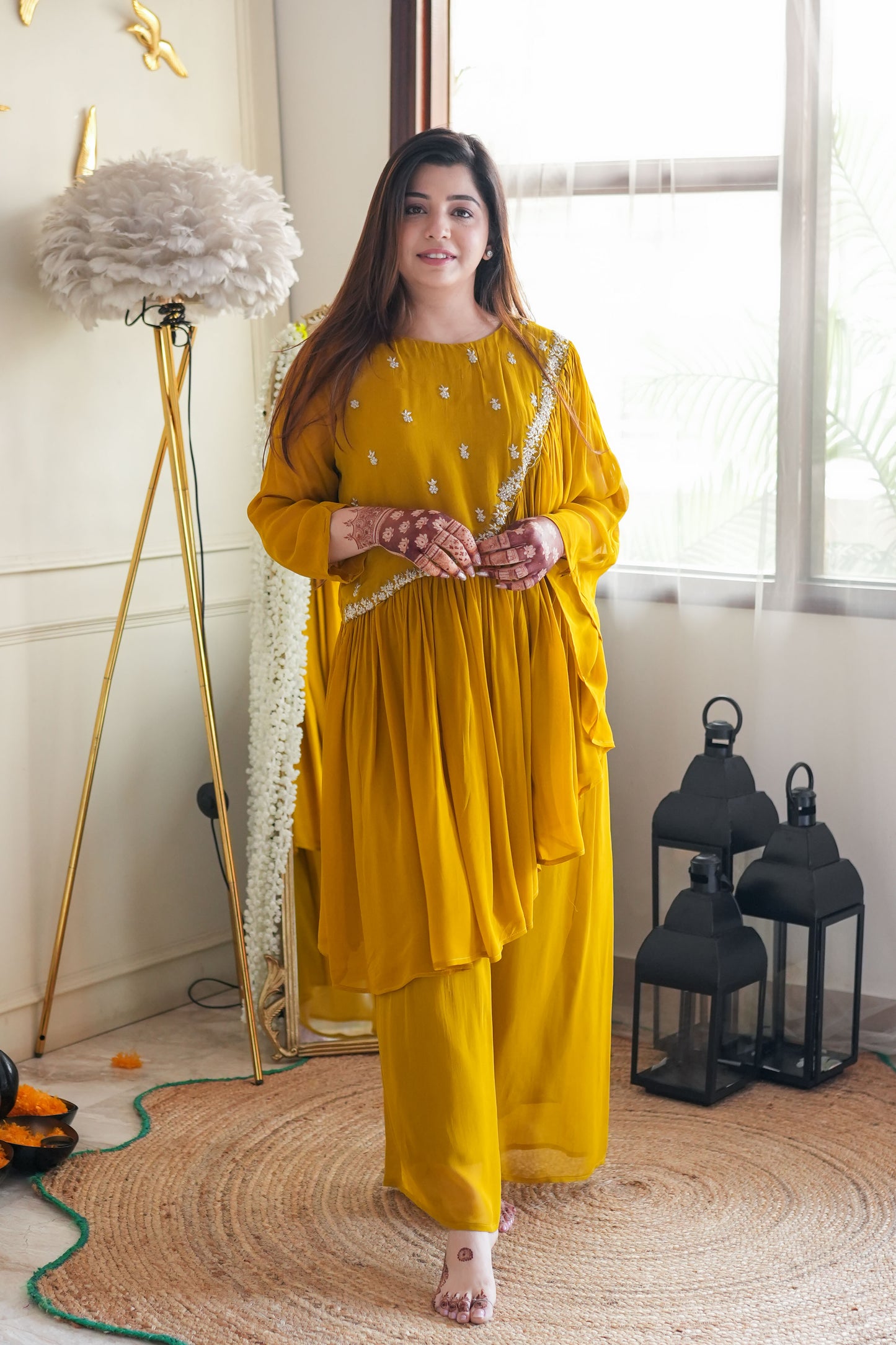 Farhad Yellow Embroidered Cord Set