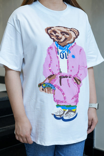 Ell White Embellished Tshirt