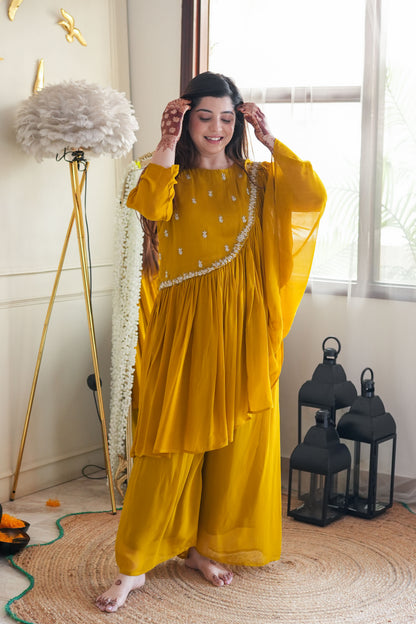 Farhad Yellow Embroidered Cord Set