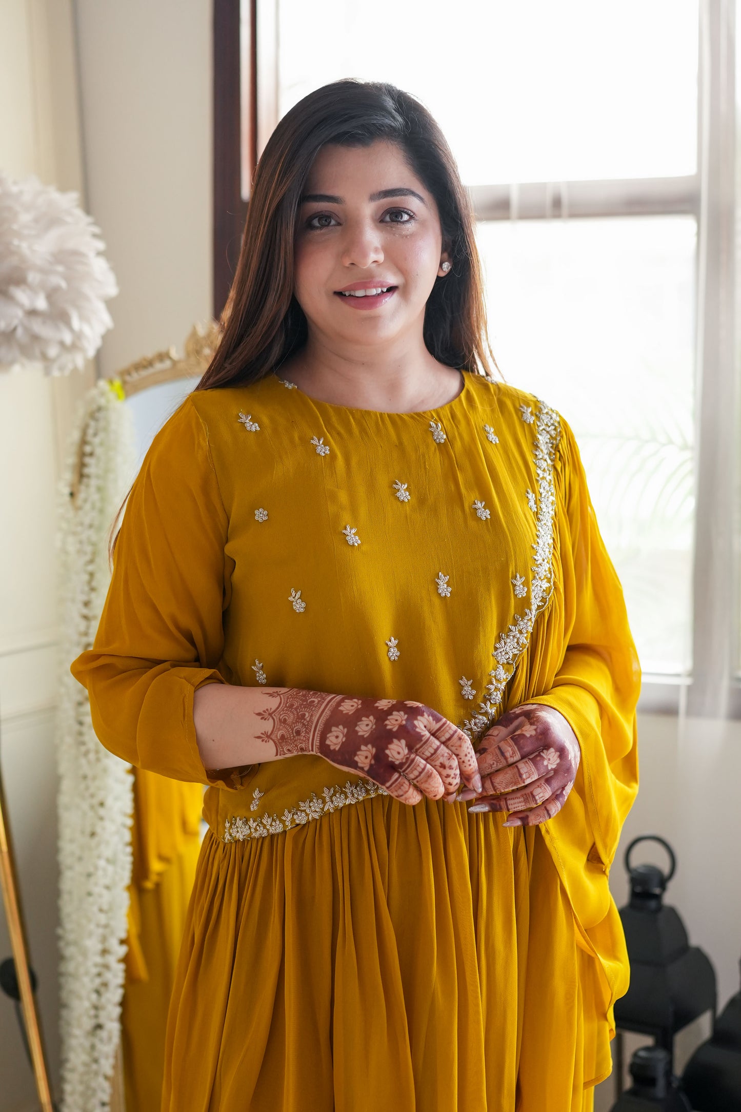 Farhad Yellow Embroidered Cord Set