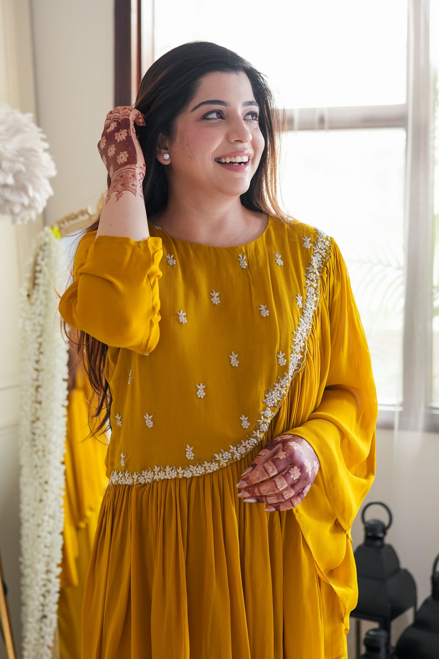 Farhad Yellow Embroidered Cord Set