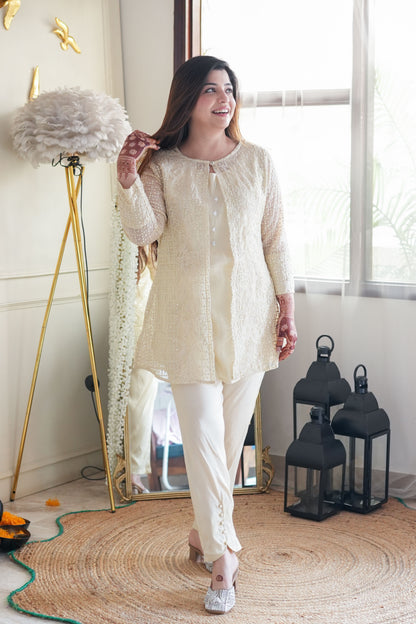 Husan Beige Cutwork Three piece