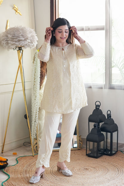 Husan Beige Cutwork Three piece