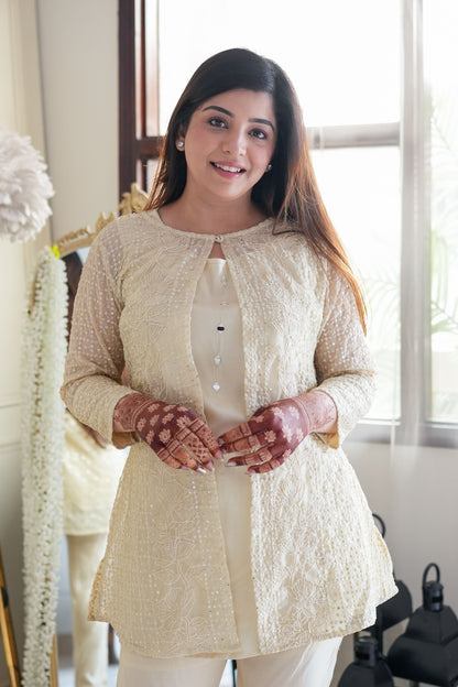 Husan Beige Cutwork Three piece