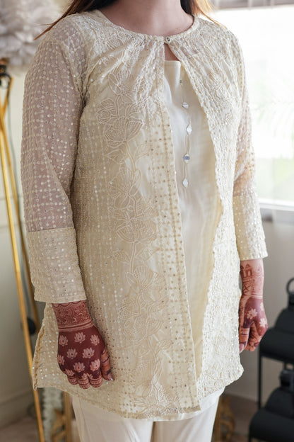 Husan Beige Cutwork Three piece