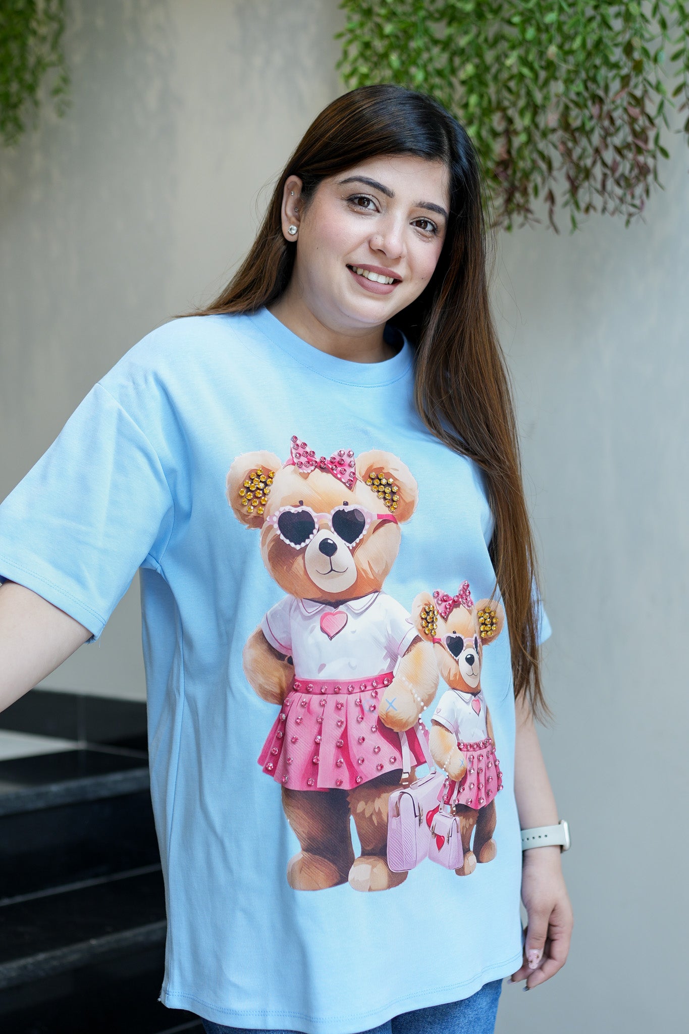 Elin Blue Embellished Tshirt