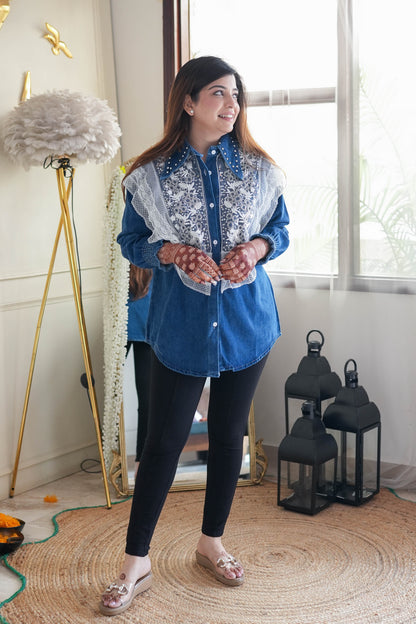 Carol Lace Detailing Denim Loose Fit Shirt