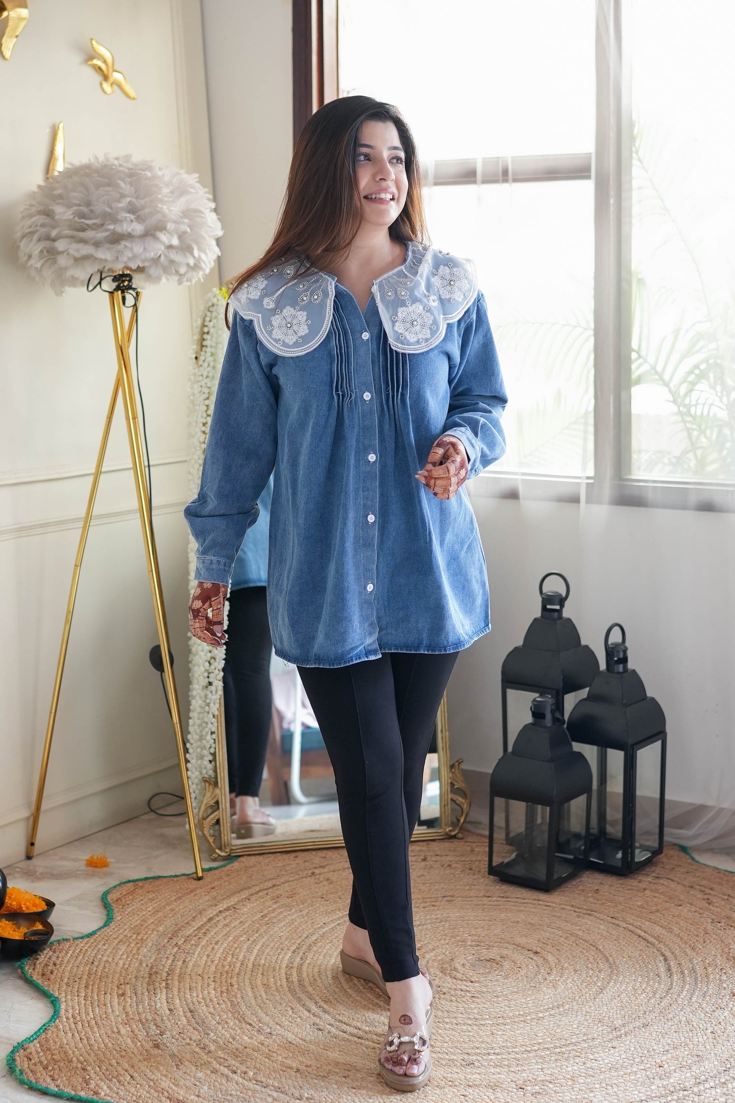 Billie Lace Detailing Denim Loose Fit Shirt