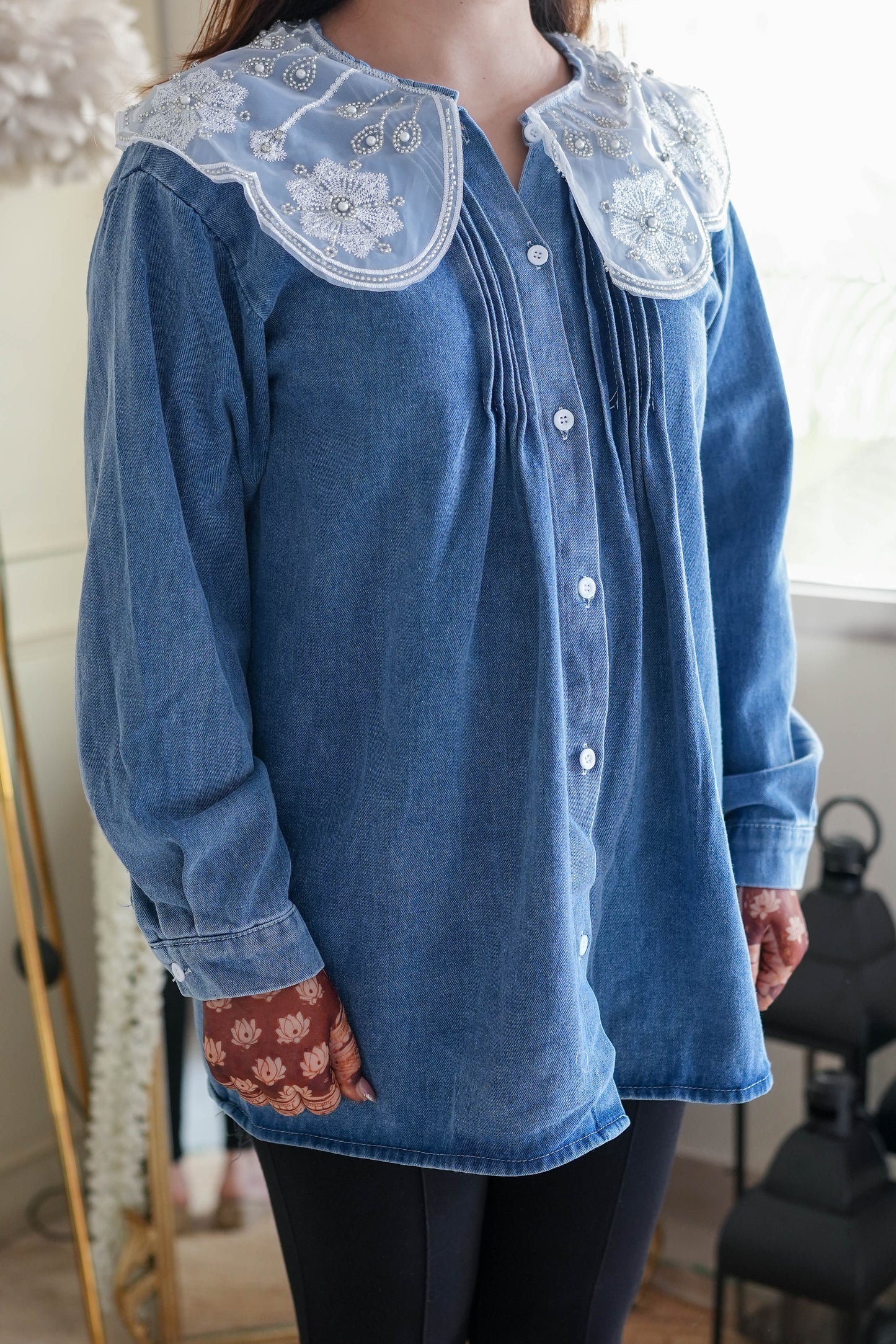 Billie Lace Detailing Denim Loose Fit Shirt