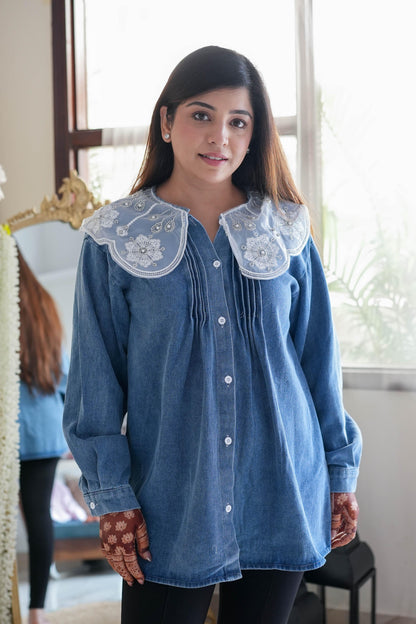 Billie Lace Detailing Denim Loose Fit Shirt