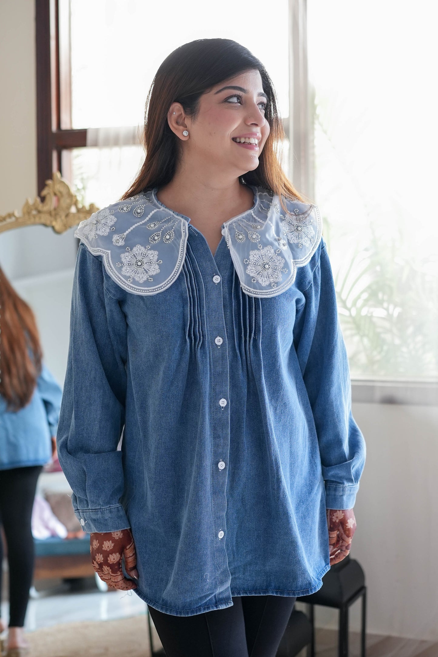 Billie Lace Detailing Denim Loose Fit Shirt