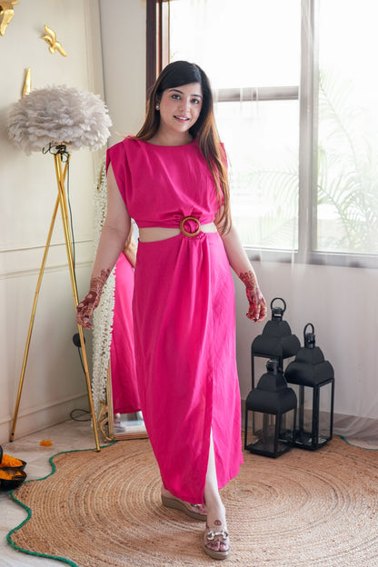 Pink Front Slit Dress