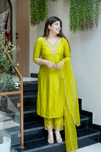 Anvi Green Embroidered Suit Set