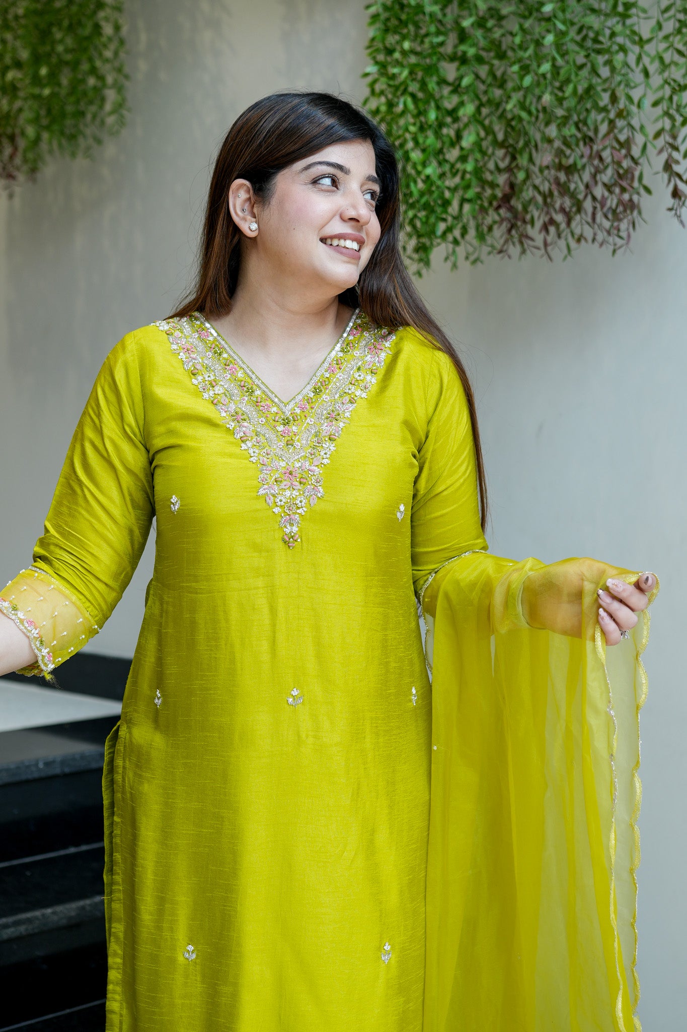 Anvi Green Embroidered Suit Set