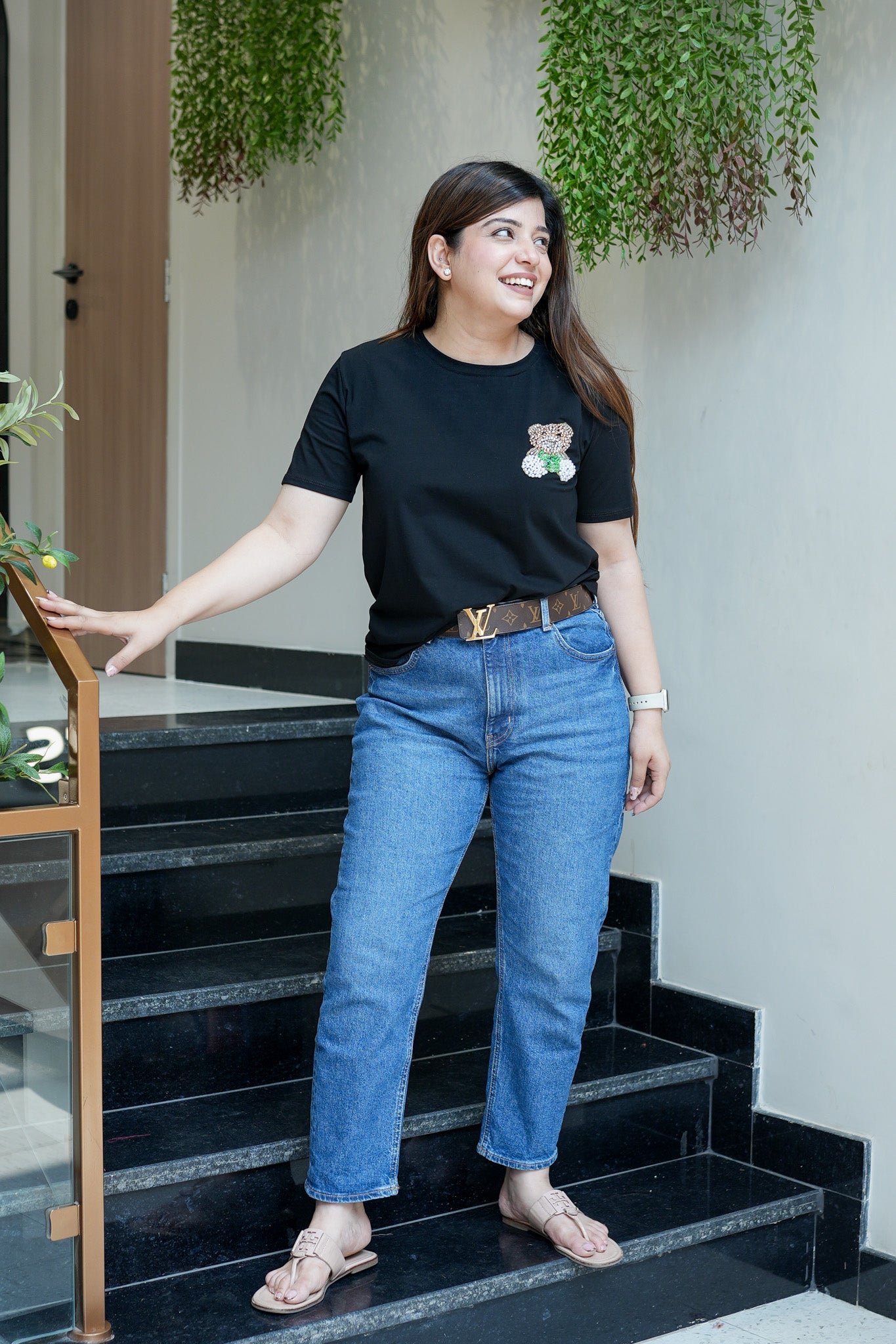 Rianna Black Teddy Embellished Tshirt