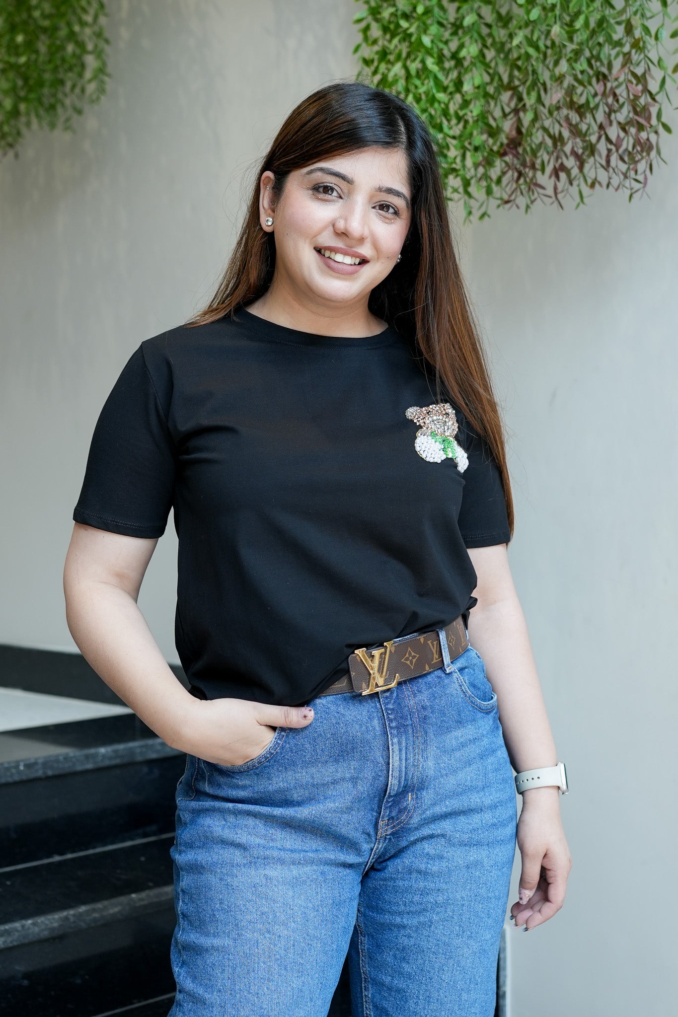 Rianna Black Teddy Embellished Tshirt