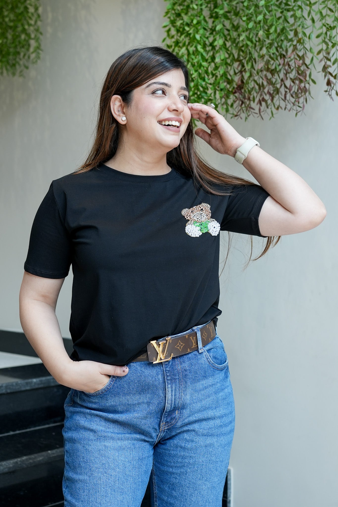 Rianna Black Teddy Embellished Tshirt