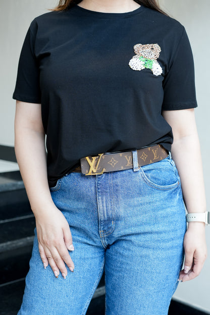 Rianna Black Teddy Embellished Tshirt