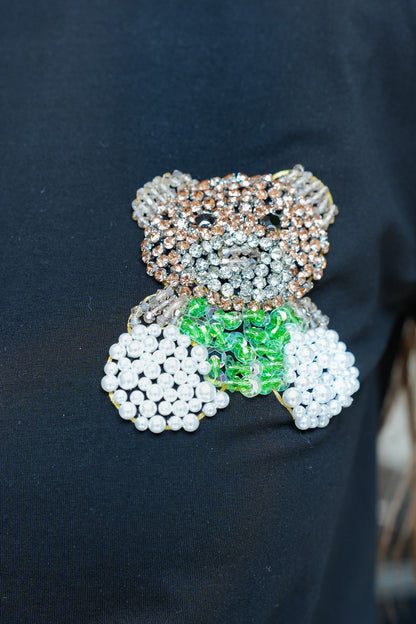Rianna Black Teddy Embellished Tshirt