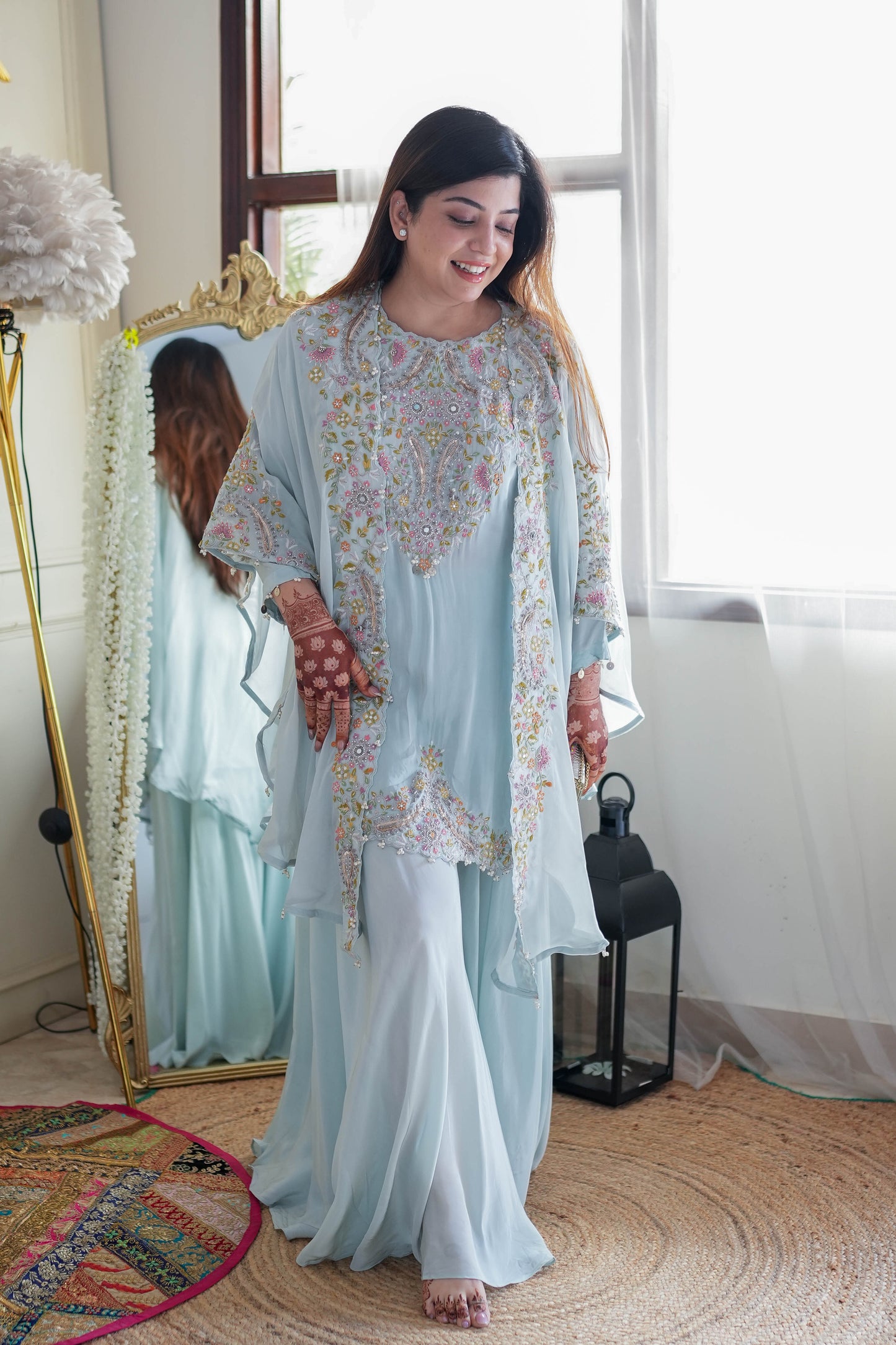 Luxe Silk Embroidered Three Peice Cape Set