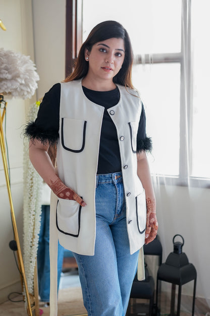 Jeh White Half Sleeves Coat