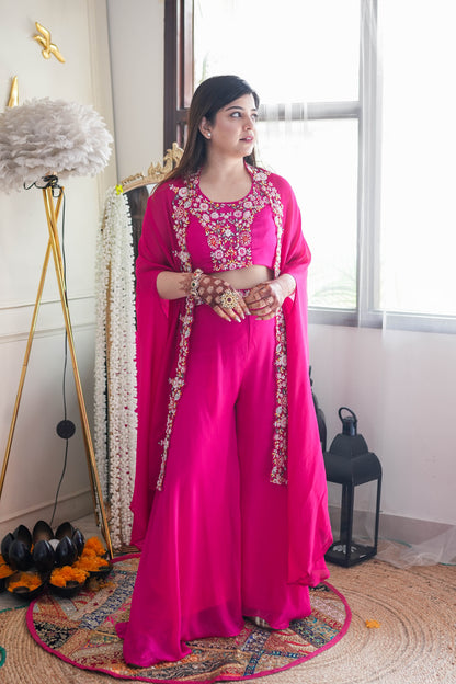 Jivaya Pink Embroidered Three Piece Set