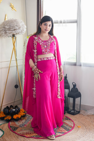 Jivaya Pink Embroidered Three Piece Set