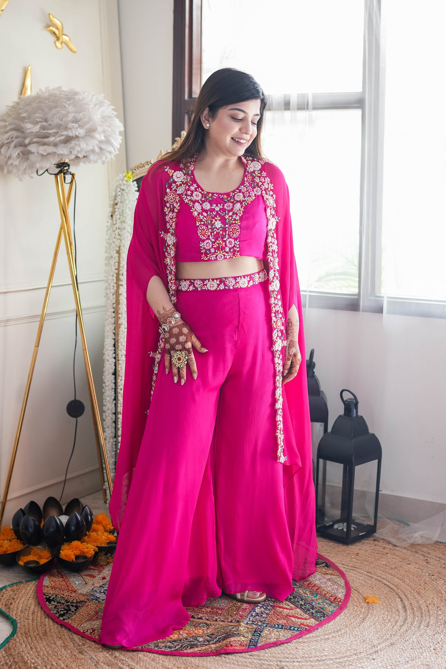 Jivaya Pink Embroidered Three Piece Set