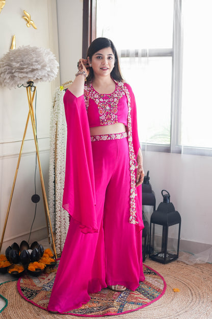 Jivaya Pink Embroidered Three Piece Set