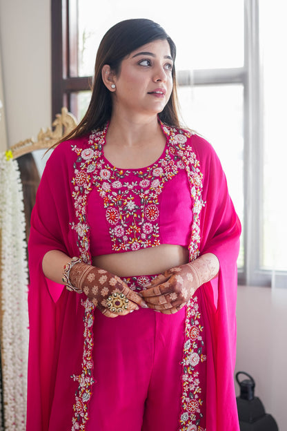 Jivaya Pink Embroidered Three Piece Set