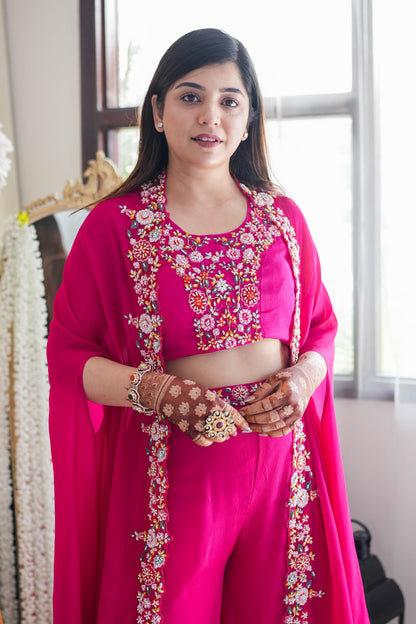 Jivaya Pink Embroidered Three Piece Set