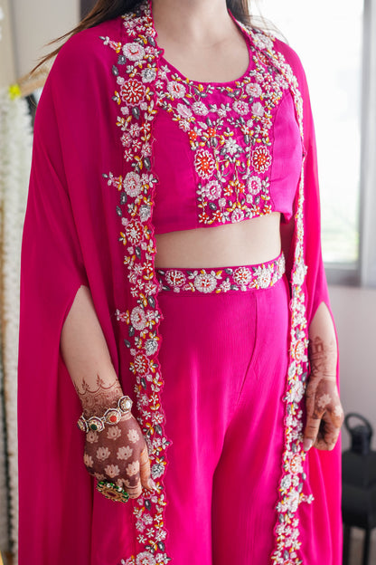 Jivaya Pink Embroidered Three Piece Set