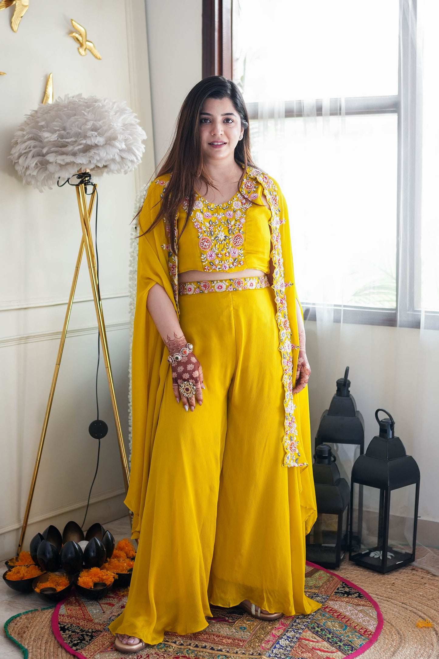 Jivaya Yellow Embroidered Three Piece Set