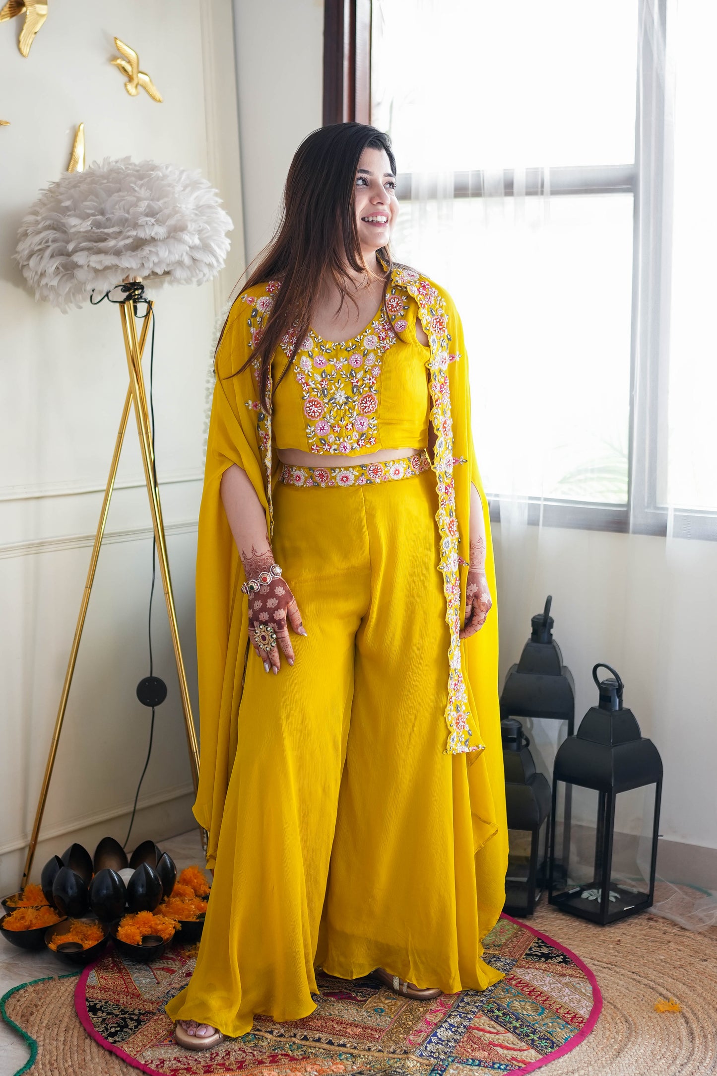 Jivaya Yellow Embroidered Three Piece Set