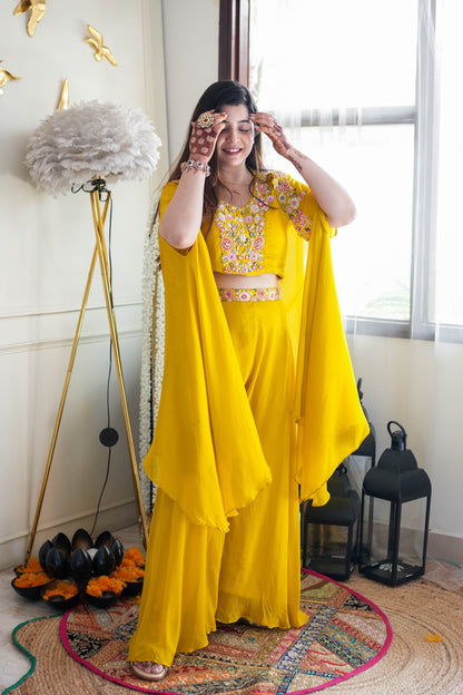 Jivaya Yellow Embroidered Three Piece Set