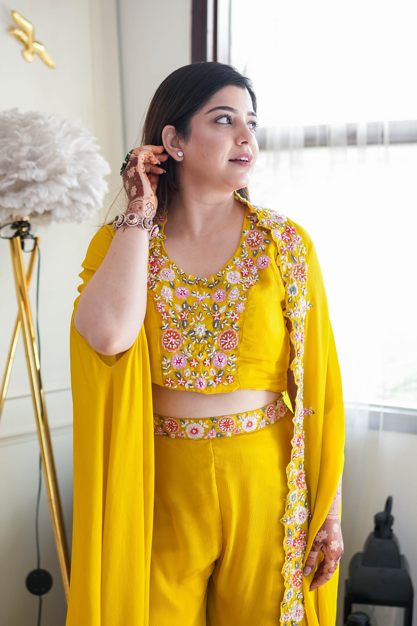 Jivaya Yellow Embroidered Three Piece Set