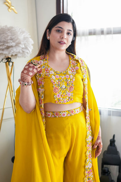 Jivaya Yellow Embroidered Three Piece Set