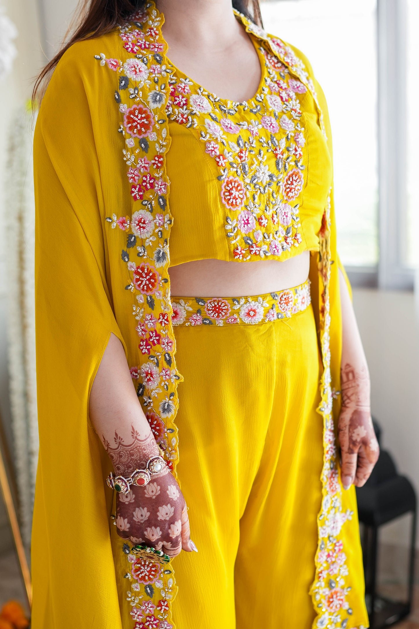 Jivaya Yellow Embroidered Three Piece Set